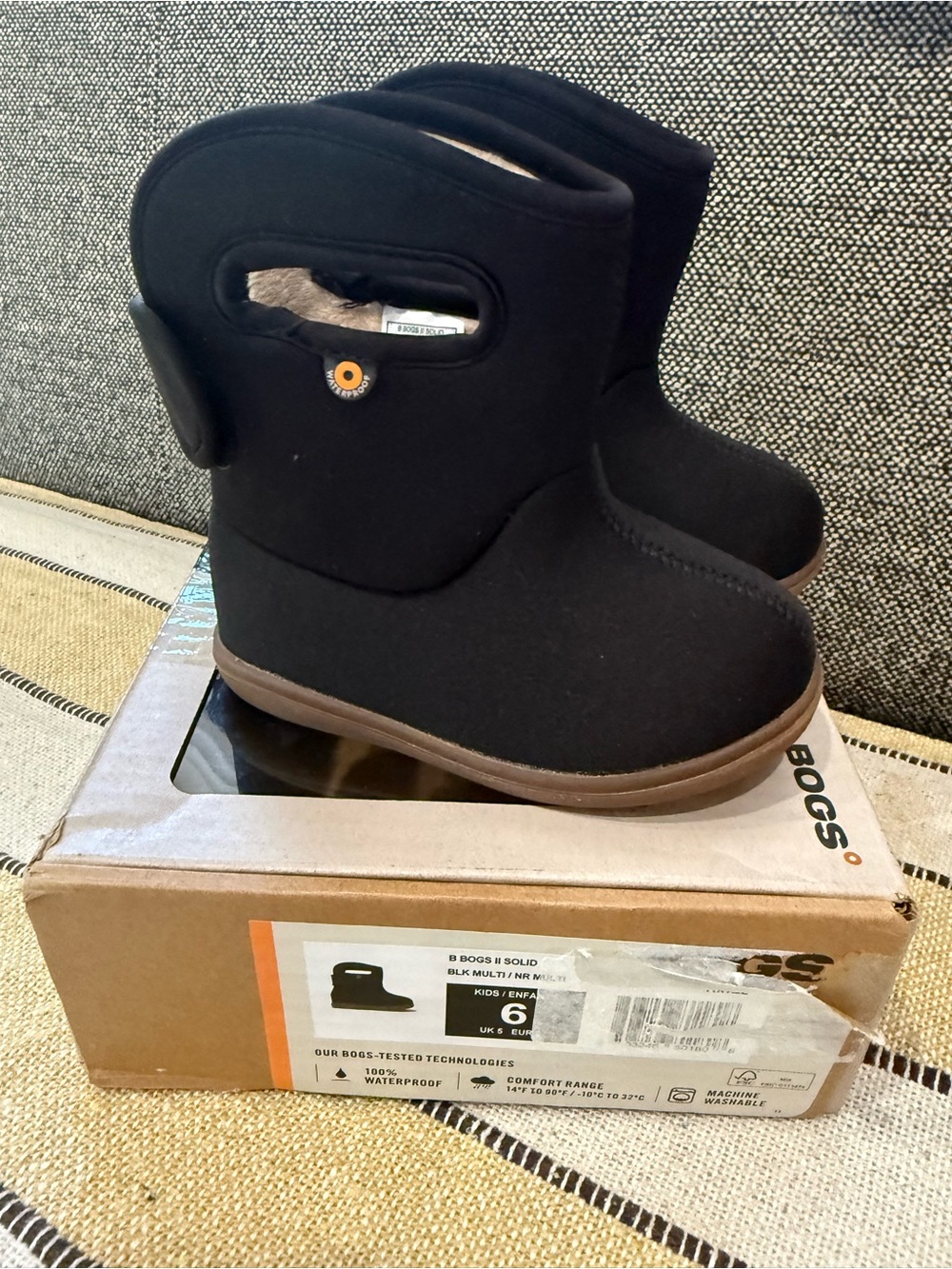B Bogs II Solid Infant Boots Black Winter Waterproof Machine Washable Size 6